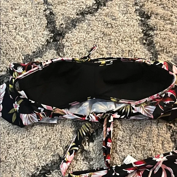 NWOT Cocoship Black Floral Two-Piece Bikini Set - Picture 7 of 11